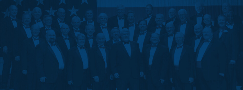 A choir of men with a blue overlay