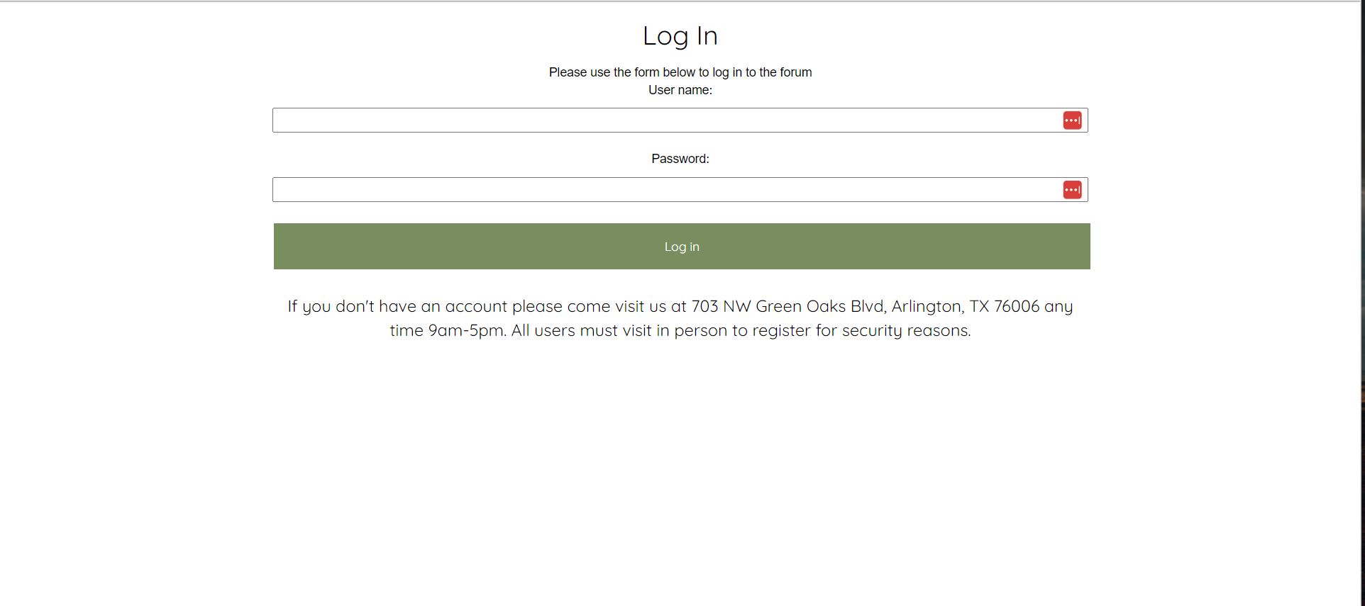 Image of the login page for this website