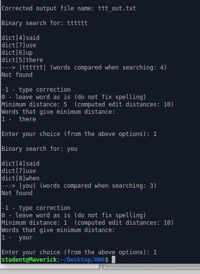 A screenshot of the command line that shows how the spell checker works