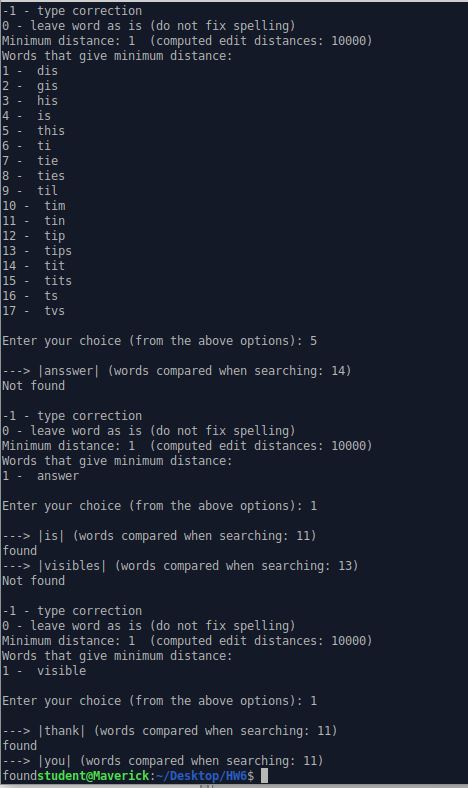 A screenshot of the command line that shows how the spell checker works